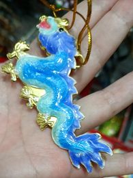 Chinese Handmade Cloisonne Enamel Colourful Dragon Pendants Ornaments Home Decor Christmas Tree Hanging Decoration Keychain Charm with Box