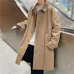 trendy outfits UK - Men's Trench Coats Men Clothing 2021 Mid-length Windbreaker Autumn Solid Color Ins Loose Korean Casual Trendy Handsome Jacket