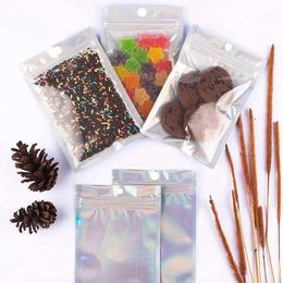 Storage Bags 100pc Iridescent Flat Bath Salt Cosmetic Bag One Side Clear Holographic Mini Aluminium Foil Zipper Thick