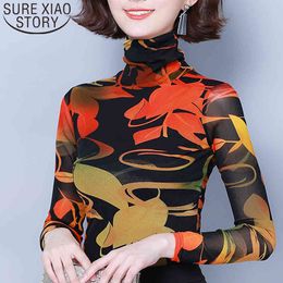 Blusas Mujer De Moda Plus Size Women Floral Turtleneck Ladies Tops Harajuku Korean Fashion Clothing Silm Shirt 7534 50 210415