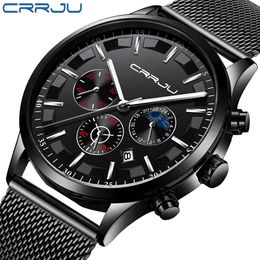 Men Watches CRRJU Fashion Luxury Quartz Clock Ultra Thin Mesh Date Watch Waterproof Women Slim Dress WristWatch erkek kol saati 210517