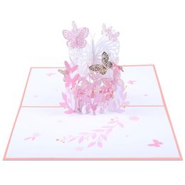 Greeting Cards 3D Birthday Up Flower Blank Paper Card Envelope Anniversary Thanksgiving Christmas Holiday Gift Women Pink