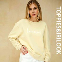 Women Sweatshirts Casual White Letter Printing Sweetshirts Pullovers Korean Fashion Girls Tops 210421