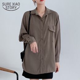 Women Section Shirts Autumn Elegant Fashion Long Sleeve POLO Collar OL Style Pocket Casual Loose Blouses 7254 50 210417