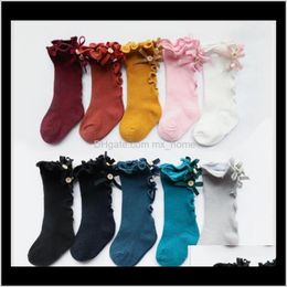 Clothing Baby Maternity Drop Delivery 10 Colours 2021 Kids Toddlers Girls Big Bow Knitted Knee High Long Soft Cotton Lace Baby Ruffle Socks Ys