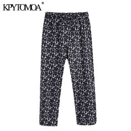 Women Fashion Leopard Print Side Pockets Pants High Elastic Waist Drawstrings Female Ankle Trousers Mujer 210420