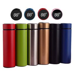 LED Digital Temperature Display Water Bottle 500ml Smart Touch Screen Straight Tumbler Stainless Steel Thermo Kettle Portable Outdoor Camping Cup