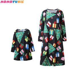 Christmas Mommy and Daughter Dress Family Matching Mother Daughter Dresses Clothes Print Girls Dress kids parent Clothes 210713