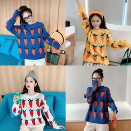 Women's Sweaters Women Carrots Sweater Pullover Cute Young Lady Knitwear Blue Yellow White Celebrate Casual Loose Spring Fall