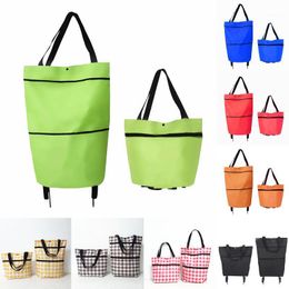 Eco Waterproof Bag Luggage Wheels Basket Foldable Shopping Trolley Cart Reusable Non-Woven Market Pouch Storage Bags