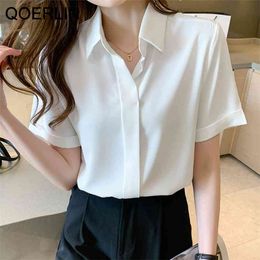 Chic Formal Shirt Female Summer Korean Loose Elegant Professional Short Sleeve White Chiffon Blouse 2XL 210601
