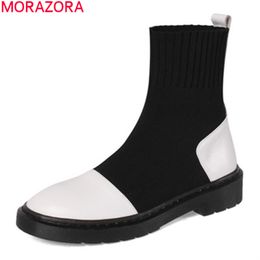 MORAZORA Genuine leather boots comfortable med heels round toe casual ladies shoes autumn winter ankle boots for woman 210506