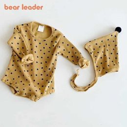 Bear Leader Spring Full Sleeve Baby Boys Girls Rompers Korean born Polka Dot Clothing Infant Girl Jumpsuit With Hats 210708