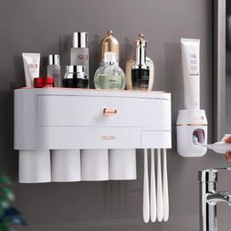 Bath Accessory Set Bathroom Accessories Magnetic Inverted Adsorption Toothbrush Holder Wall Mounted Toothpaste Dispenser Squeezer Storage Ra