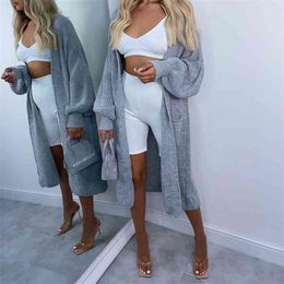 Autumn Winter Style Women Baggy Long Sleeve Knitted Cardigan Coat Solid Fashion Loose Lady Sweaters Cardigans One Size 210517