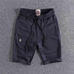 1203 Men Summer Casual Shorts Elastic Waist Solid Color Drawstring Pockets Comfortable Cotton Japan Style Chic Streetwear 210716