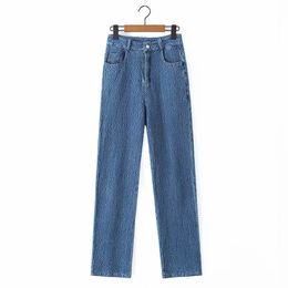 BBWM Women Pants England Style HIgh Street Sky Blue Straight Leg Denim Jeans Casual Washed Ladies Fashion Trousers 210520