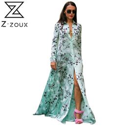 Z-ZOUX Women Dress Long Floral Shirt Maxi Boho Summer Flower Print Sleeve Plus Size Vintage XXL 210623
