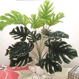 70CM 18 Leaf Artificial Big palm Tree Branch Tropical Green Plants Rare Monstera Bunch Store Flower el Office Home Decoration 210624