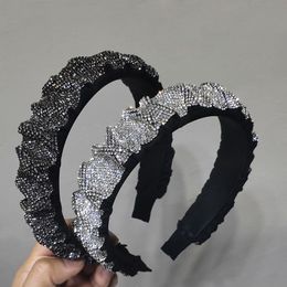 Sparkly Rhinestones Folds Headbands Women Girls Luxury Full Crystal bands Wide Bands Bezel Black Hair Hoop Accessories