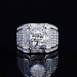 Cluster Rings Genuine 18k Gold Engagement Ring For Men Luxury Full Paved Diamond 1 8 K Elegant Simple Female Jewellery Mens