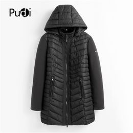PUDI QY902 Women Cotton Parka Winter Woman Long Casual Jacket Solid Colour Hooded Coats And Jackets Spring Autumn Warm Outwear 210913