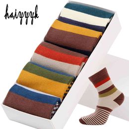 5 Pair/Lot Men's Colourful Stripe Fashions Compression Happy Crew Socks Men Big Size 39-45