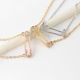 Fashion Crystal Pin Pendant Necklace For Women Girls Simple Style Rhinestone Geometric Charms Choker Jewelry Party Gifts Necklaces