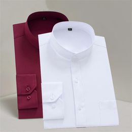 Men's Casual Shirts Chinese Stand Collar Solid Plain Regular Fit Long Sleeve Party Bussiness Formal For Men Mandarin-Collar