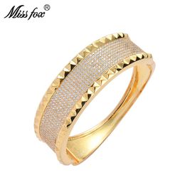 Missfox Fashion Designed Women's Bracelet Ring Set Copper Full Lab Diamond Creative Unique Hip Hop Jewelry For Lady Bangle