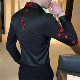 Embroidery Casual Long Sleeve Gentlemen Shirts Social Blouses Korean Men Fashion Autumn Slim Fit Dress Male 210626
