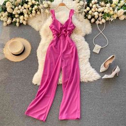 Spring Suit Women's V-neck Sling Folds Cover Meat Slimming Slim High-waist Wide-leg Pants C476 210507