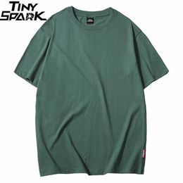 Harajuku Plain T Shirt Summer Hip Hop Tshirt 100 Cotton Men Green T-Shirts Streetwear Casual Basic Tops Tees Short Sleeve 210604