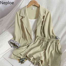 Neploe Spring Women's Clothing Contrast Colour Leopard Print Jacket Wide-leg Shorts Base Sling 3 Piece Suit Korean Chic Suit 210422
