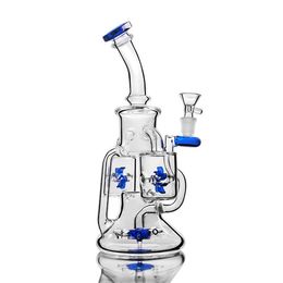 New hookah Dab blue curved tube type reversing hookah Windmill Philtre Fully equipped with high 9. 4 inches glass bongs 14.4MM bowl