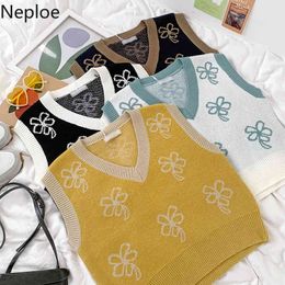Neploe Vintage Sweater Vest Spring Women Clothing Korean Chic V Neck Sleeveless Tops Casual Knitted Cropped Pullover Tank 210422