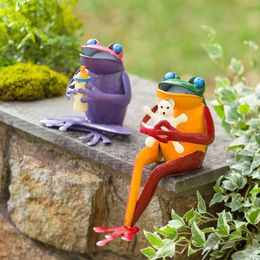 Garden Decorations Recycled Metal Coffee Frog Statue Ornament Sculpture Sculptures Family Creative Decoration Indoor Outdoor