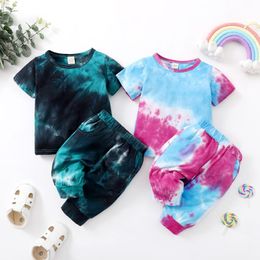 Clothing Sets 1-4Years Children Kid Baby Boy Girl Summer Clothes Set Fashion Toddler Short Sleeve Tie-dye Printed Tops Shirt + Pants