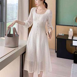 Spring Fashion Elegant Long Sleeve Midi Dress Women Korean Lady Holiday Beach Party Vestidos 210514