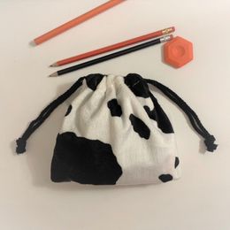Cow Pattern Portable Drawstring Bags Cotton Handbag Cosmetic Bags Travel Storage Sundries Organization Clothes Bag