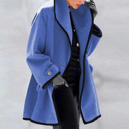 Mulheres inverno misturado com capuz lã casaco tops retrô único botão sólido casacos longos casacos de outono de luva longa outwear 210924