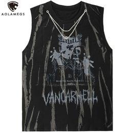 Aolamegs Tank Tops Men Gothic Skeleton Demon Print Sleeveless Tee Summer Baggy Vest Punk Hip Hop High Street Hipster Streetwear