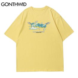 GONTHWID Short Sleeve Tees Shirt Summer Men Streetwear Hip Hop Creativity Cloud Print T-Shirts Casual Cotton Loose Harajuku Tops 210707