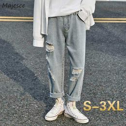 Men Jeans Summer Straight Wide-leg Thin Hole Ripped Oversize 3XL Loose Leisure Washed Denim Trousers All-match Fashion Korean Y0927