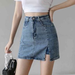 Woman Jeans Summer moda mujer High Waist Denim Pants Skirt Women's Slit Sexy mini Hip Shorts 990B 210420