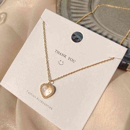 Trendy Fine 14K Real Gold Heart Shaped Opal Chain Pendant Necklace for Women Temperament Jewellery Shiny AAA Zircon Wedding Gift Y220223