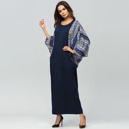 Casual Dresses Plus Size Middle East Women Abaya Muslim Dress Batwing Sleeve Kaftan Islamic Arabic Turkish Printed Patchwork Maxi