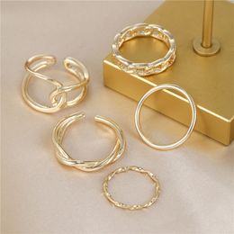 Simple Gold Colour Irregular Geometric Ring Set For Women Fashion Chain Cross Twist Open Rings Female Jewellery