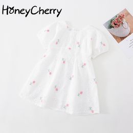 White embroidered dress Summer Korean version of the sweet Sen Department Puff fairy girls clothes 210515