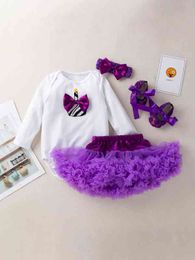 Baby Bow Front Bodysuit & Contrast Mesh Frilled Skirt With Headband And Shoes SHE